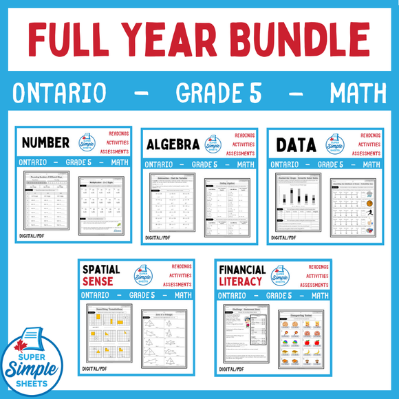 Grade 5 - Full Year Math Bundle - Ontario New 2020 Curriculum