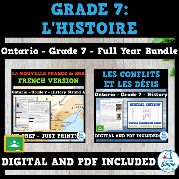 French - Ontario Grade 7 Social Studies - History - FULL YEAR BUNDLE