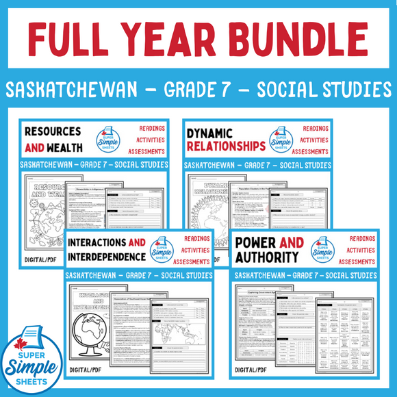 Saskatchewan - Grade 7 - Social Studies - FULL YEAR BUNDLE