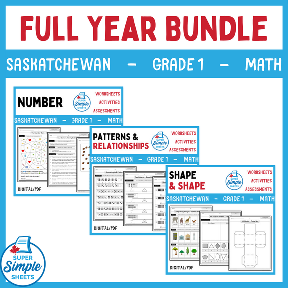 Saskatchewan Grade 1 Math - Full Year Bundle - GOOGLE/PDF INCLUDED