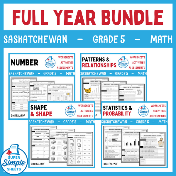 Saskatchewan Grade 5 Math - Full Year Bundle – Super Simple Sheets