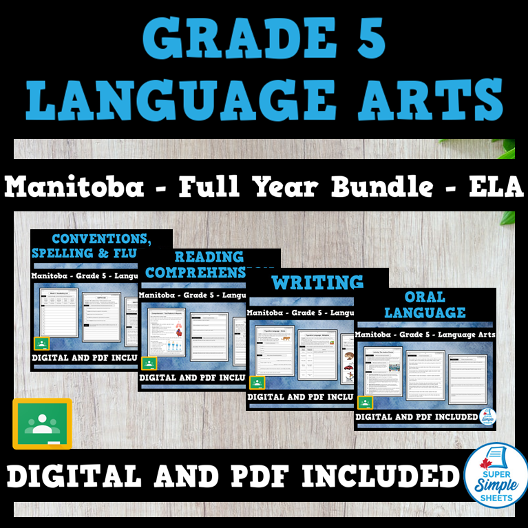 Manitoba Grade 5 Language Arts ELA FULL YEAR BUNDLE Super Simple Sheets
