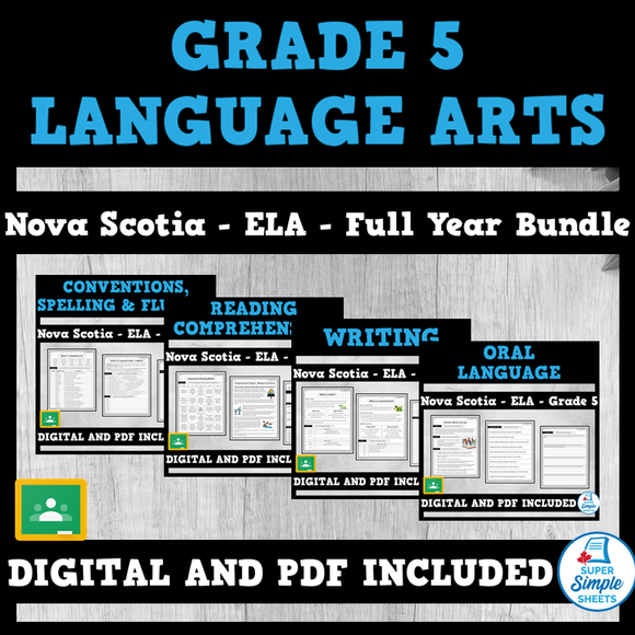 Nova Scotia Grade 5 Language Arts ELA - FULL YEAR BUNDLE