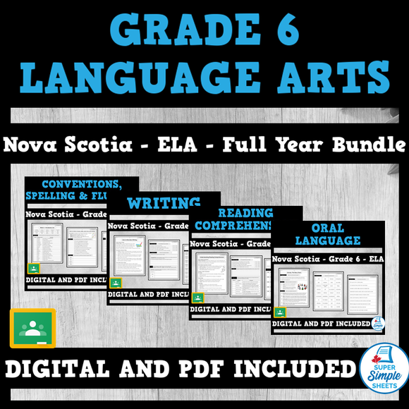 Nova Scotia Grade 6 Language Arts ELA - FULL YEAR BUNDLE