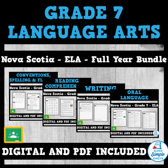 Nova Scotia Grade 7 Language Arts ELA - FULL YEAR BUNDLE