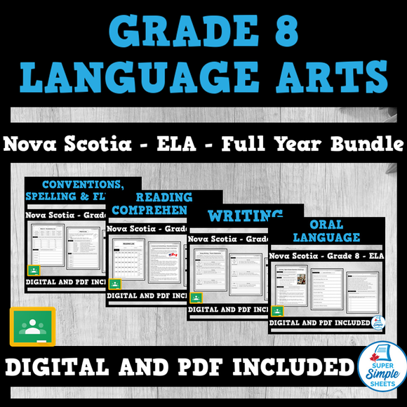 Nova Scotia Grade 8 Language Arts ELA - FULL YEAR BUNDLE