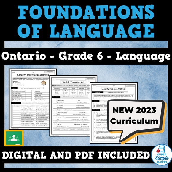 NEW 2023 Ontario Language - Grade 6 - Foundations of Language