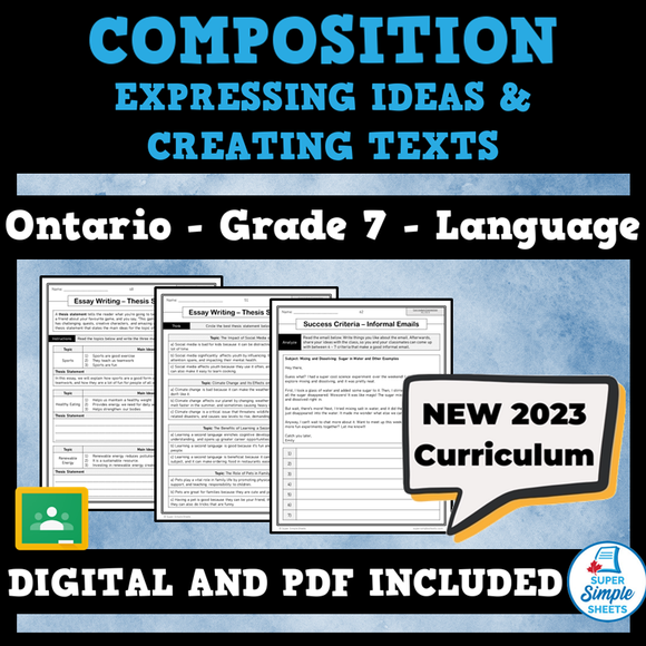 NEW 2023 Ontario Language - Grade 7 - Composition