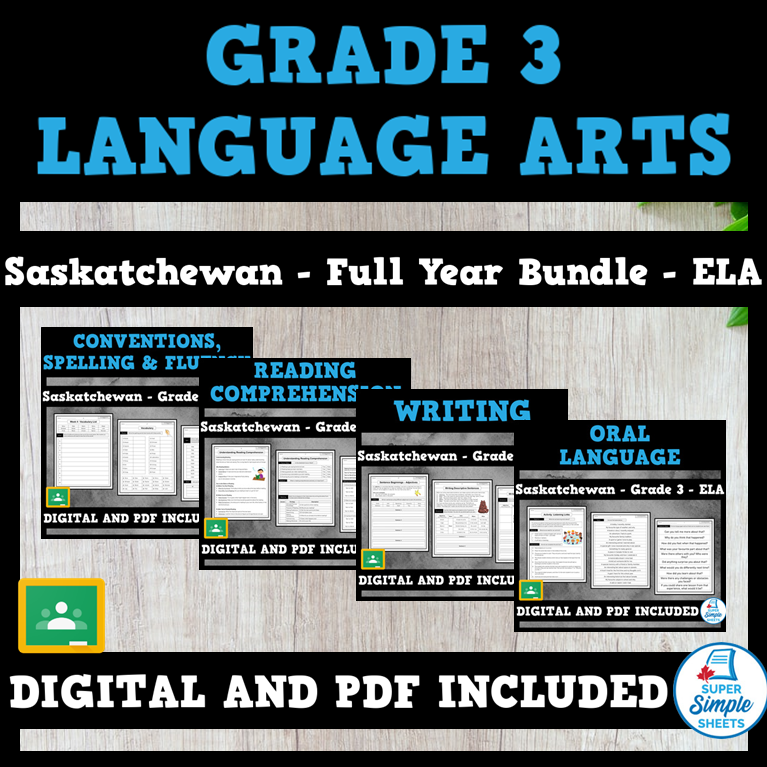 Saskatchewan Grade 3 Language Arts ELA FULL YEAR BUNDLE Super