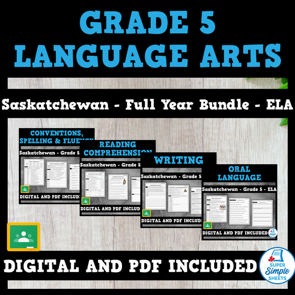 Saskatchewan Grade 5 Language Arts ELA - FULL YEAR BUNDLE