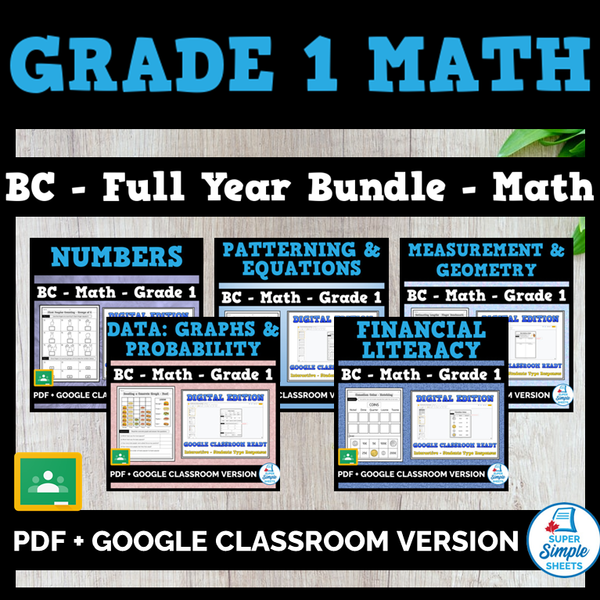 BC Math Grade 1 Full Year Bundle – Super Simple Sheets