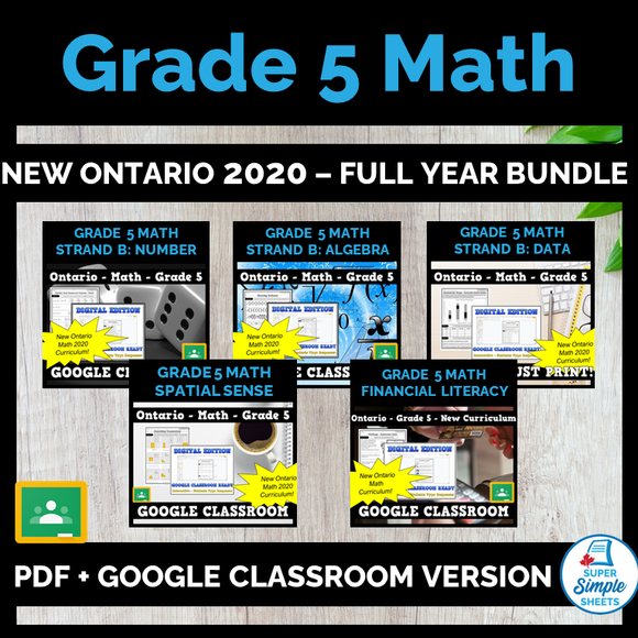 Grade 5 - Full Year Math Bundle - Ontario New 2020 Curriculum