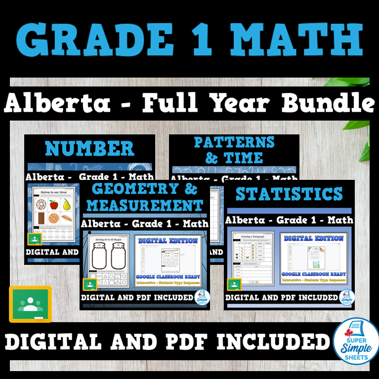 Grade 1 Alberta Math Full Year Bundle NEW 2022 Super Simple Sheets
