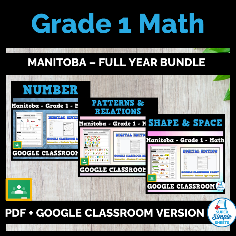 Grade 1 Manitoba Math Full Year Bundle Super Simple Sheets