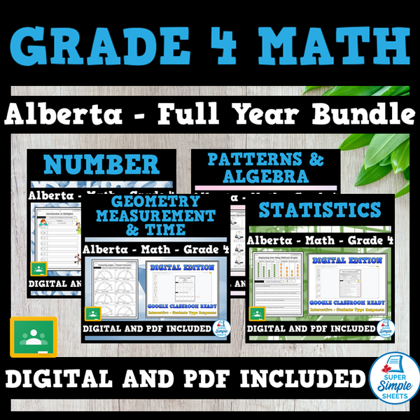 Grade 4 Alberta Math Full Year Bundle NEW 2022 Curriculum Super Simple Sheets