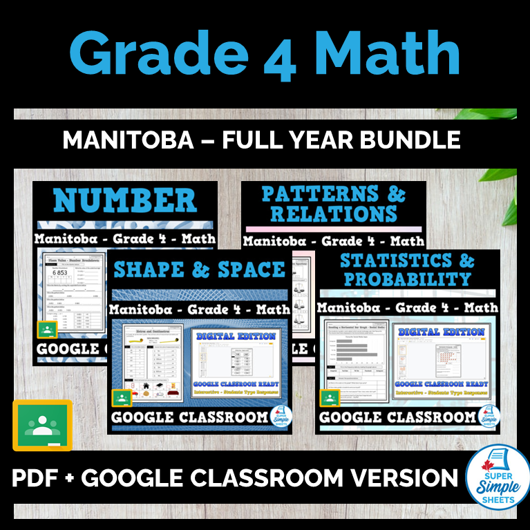 Grade 4 Manitoba Math Full Year Bundle Super Simple Sheets