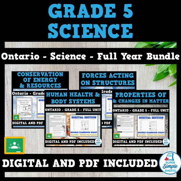 NEW UPDATED 2022 - Ontario Grade 5 Science - Full Year Bundle - GOOGLE/PDF