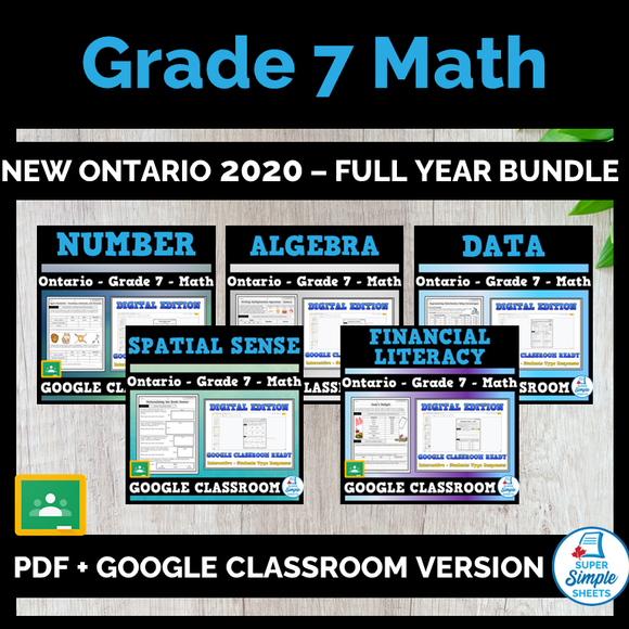 Ontario - Grade 7 Math - Full Year Bundle - New 2020 Curriculum