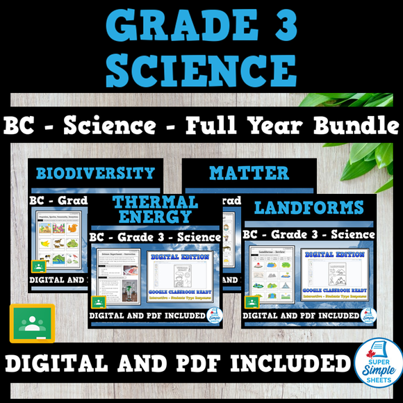 Science Year 3 Module Science - BC Grade 3 - FULL YEAR BUNDLE – Super Simple Sheets