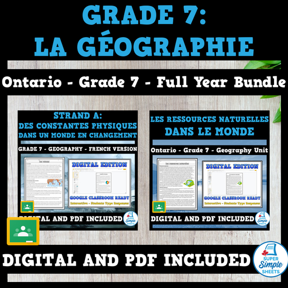 Ontario - Grade 7 - Geography - French Version - FULL YEAR BUNDLE