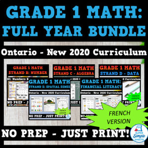 Grade 1 - Full Year Math Bundle - Ontario New 2020 Curriculum - FRENCH VERSION