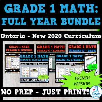 Grade 1 - Full Year Math Bundle - Ontario New 2020 Curriculum - FRENCH VERSION